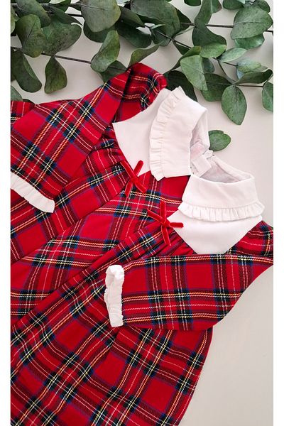 miccolatte for you tiny heart Plaid Pattern Baby New Year and Design Casual Baby Dress with Neckline and Ruffle Sleeves