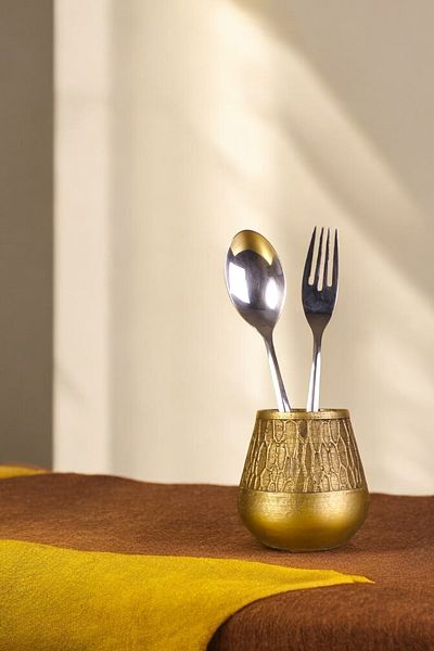 Evene Decorative Upright Spoon Holder - Countertop and Gold Tumbled Color Model 3