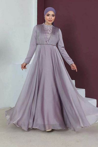 PHELDA Βραδινό φόρεμα Hijab με πιέτες με χάντρες 761-Dried Rose