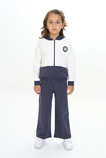 Toontoy Girl's Raglan Sleeve Hooded Hidden Pocket Tracksuit Set