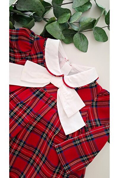 miccolatte for you tiny heart Plaid Pattern Baby Collar Bow Detail New Year and Design Casual Baby Dress