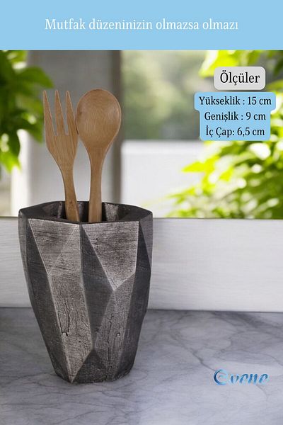 Evene Decorative Silver Antique Colored Countertop Cylinder Spoon Holder - Model 19