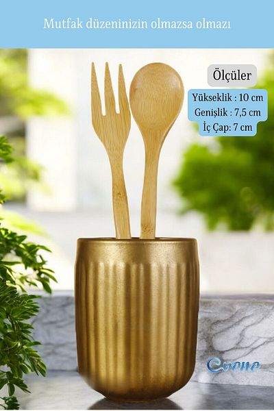 Evene Decorative Upright Spoon Holder - Gold Antique, Cylinder Model, Countertop - Color Model 11