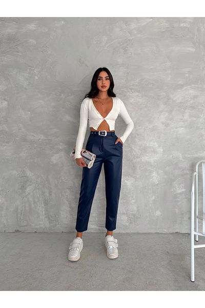 Gugus Women's High Waist Leather Pants - Belted Carrot Model