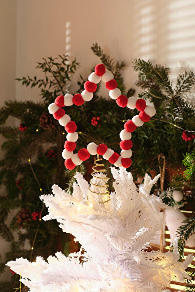 Karaca Home New Year Yılbaşı Yıldız Ağaç Başlığı Kırmızı Beyaz