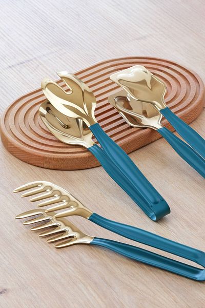 Glore Shiny Gold Green 3-Piece Tongs Set