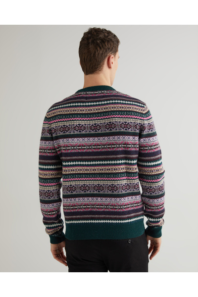 Gant Erkek Yeşil Regular Fit Bisiklet Yaka Desenli Yün Kazak