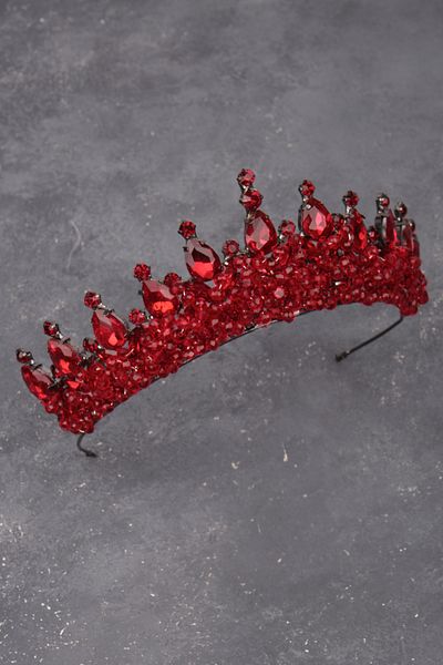 Hayalperest boncuk Elegant Bridal Wedding - Burgundy Henna Crown with Stylish Crystal Stones
