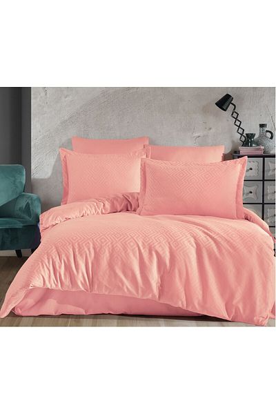 Sevim Jacquard & Satin Double Duvet Cover Set - Dowry 6 Piece Duvet Cover Set-200X220Cm-Metis Powder