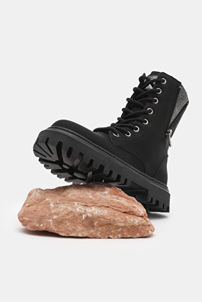 Tonny Black Dívčí černé matné Thermo Sole Boční Zip Kámen Detailní šněrování a Kozačky na zip