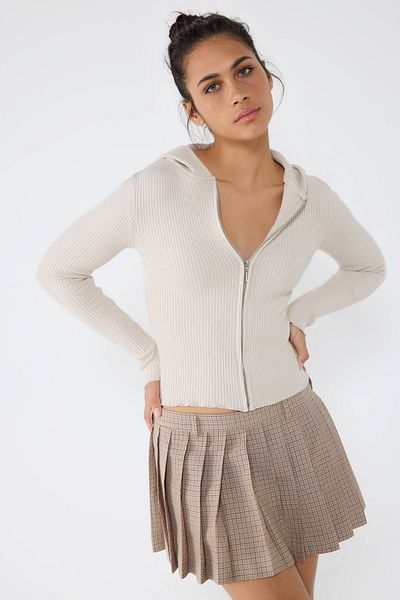 No Matter What Beige Hooded Zip-Up Knit Cardigan