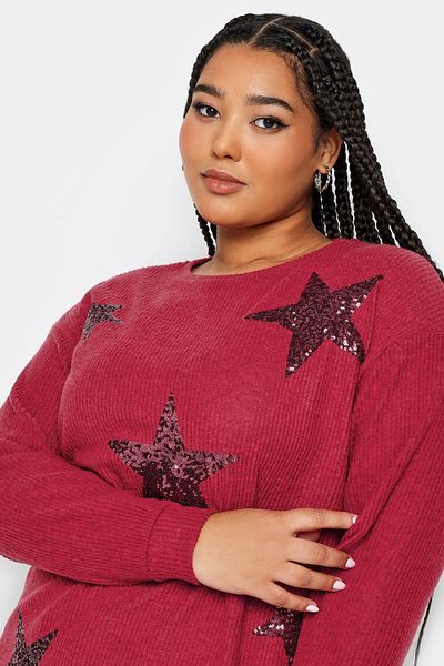 Stil Diva Plus Size Crew Neck Long Sleeve Star Print Soft Texture Sweatshirt 302729