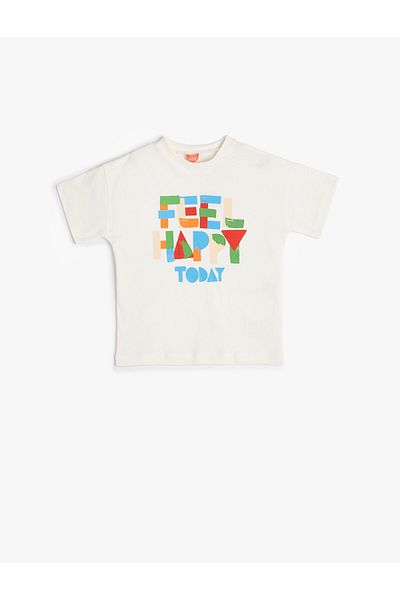 Koton T-Shirt Short Sleeve Slogan Printed Cotton