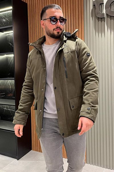 MİSHAR İTALİA Ανδρικό παλτό Gabardine με κουκούλα χακί