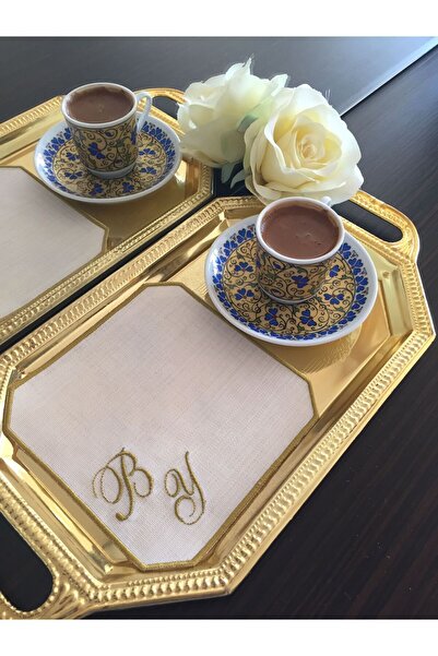 AFA TASARIM Kişiye Özel Harf Nakışlı Söz, Nişan Mendili, Kahve Yanı Sunum Peç...