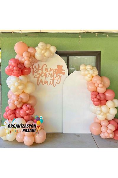Organizasyon Pazarı Retro White-Pink Blush-Coral Balloon Chain Set - Set of 100