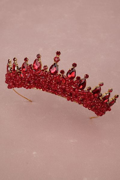 Hayalperest boncuk Elegant Bridal Wedding Henna - Stylish Crystal Stone Detailed, Gold Claret Red
