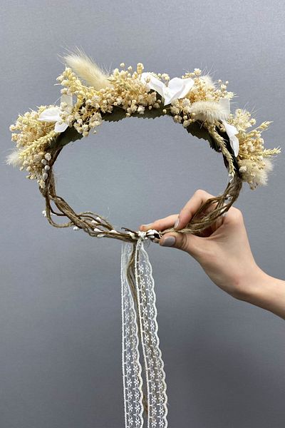 Hayalperest boncuk Dried Floral Design Bridal Crown and Hair Accessory