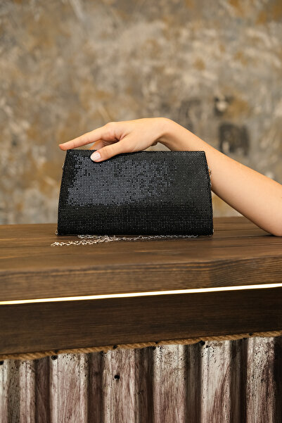 ROZA CANTA Γυναικεία Μαύρη Μίνι Πέτρινη Τσάντα Βραδινό Φόρεμα με λουράκι