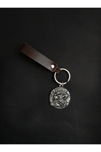 BSN Store سلسلة مفاتيح من الجلد الطبيعي باللون البني من Nordic Mythology مع شكل ذئب