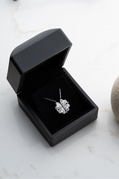 Silvano Jewelry 925 Ayar Gümüş Işıklı Kutuda Beyaz Taşlı Mıknatıslı Kalp Kolye