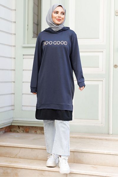 Bestenur Anthracite Hooded Tunic 1284 - Καλή εκτύπωση