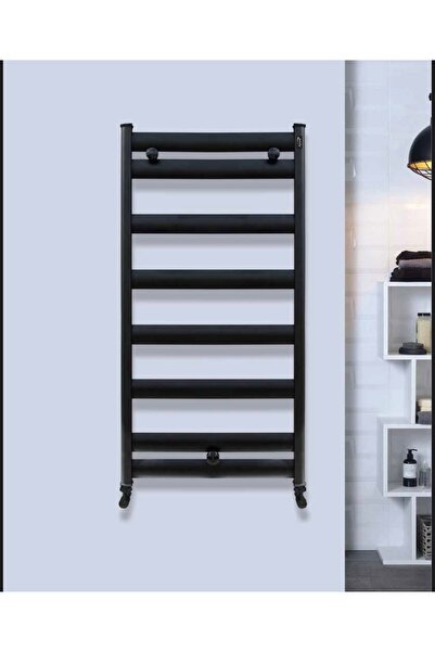İSAOĞLU YAPI Mat Siyah Banyo Havlupan 50*100 Vanalar Dahil Komple Set Siyah H...