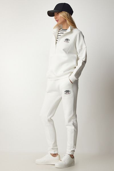 Lovelyİstanbul Knitted Tracksuit Set - Zip Collar, Raster White Lcr0015