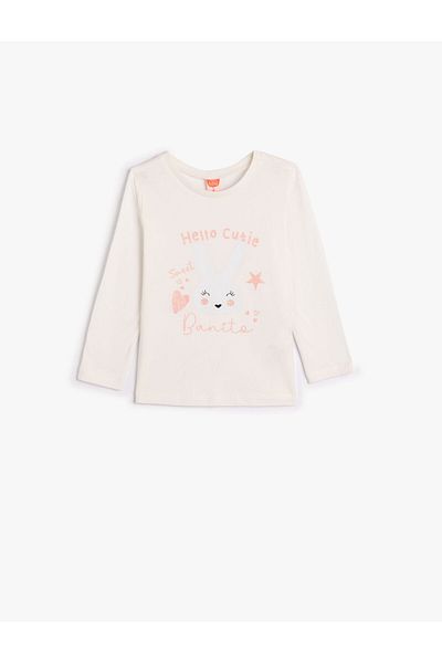 Koton T-Shirt Long Sleeve Crew Neck Rabbit Printed Cotton