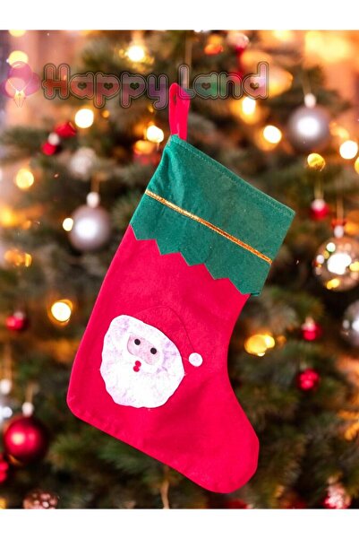 Happyland Noel Baba Yılbaşı Çorap 25x35 Cm Büyük Boy Kırmızı Yeni Yıl Çam Ağa...