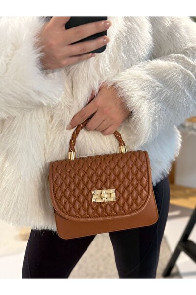 Seniorah Tan Patterned Buckle Strap Women's Bag