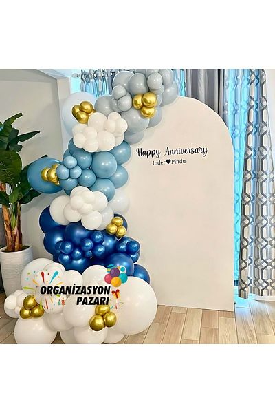 Organizasyon Pazarı Set of 60 White-Night Blue-Storm Blue-Smoke-Chrome Gold Balloon Chains