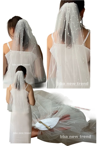 bbays new trend 80cm Gelin Duvak,inci kumaş  Gelinlik duvağı,İncili Gelin Duv...