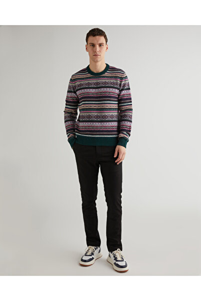 Gant Erkek Yeşil Regular Fit Bisiklet Yaka Desenli Yün Kazak