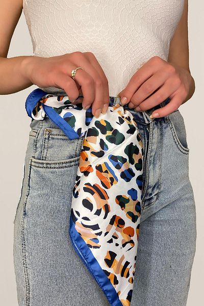 Axesoire 13989 Bandana eșarfă Sax Blue cu model leopard