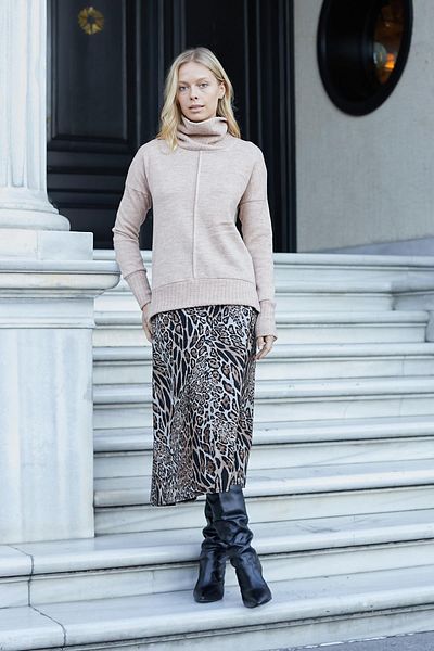 Jument Μπεζ Χρώμα Degaje Turtleneck Ελαφρύ ελαστικό μακρύ πλεκτό πουλόβερ