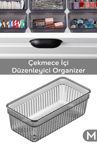 Meleni Home Anthracite 15.3 X 7.8cm Modular Drawer & Makeup Jewelry Organizer - Bathroom & Office Organizer