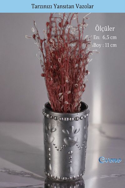 Evene Small Vase - Table Top Vase, Home Decoration, Silver Antique Color Model 42