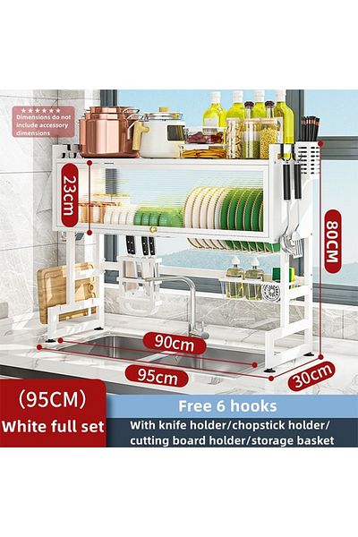 Taimi 3-Tier Over the Sink Dish Drying Rack 95 cm with Cover White
