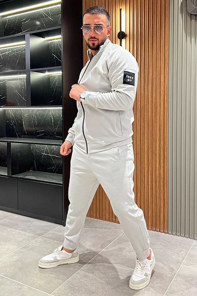 MİSHAR İTALİA Σετ αθλητικής φόρμας γκρι ανδρικό γιακά με φερμουάρ