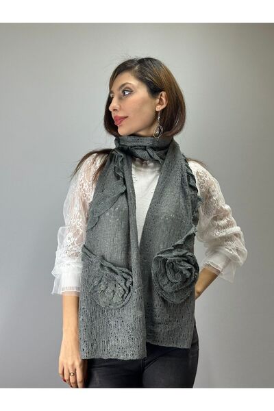 Gönülden Tasarım Фумаровий колір 180x30 см Жіночий трикотажний шарф з квітковим візерунком