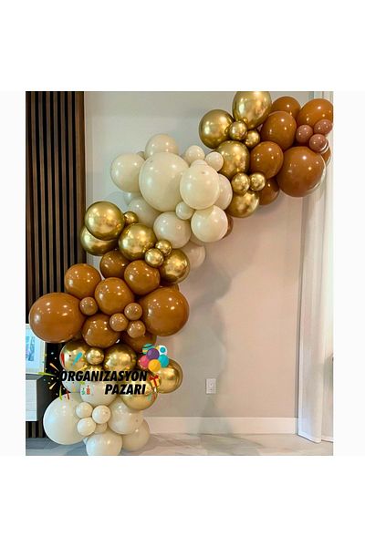 Organizasyon Pazarı Retro White-Chrome Gold-Caramel 100-Piece Balloon Chain Set
