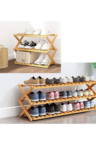 Taimi  Foldable Bamboo Shoe Organizer Rack 3-Tier Shoe Storage Organizer  98x25x46 cm