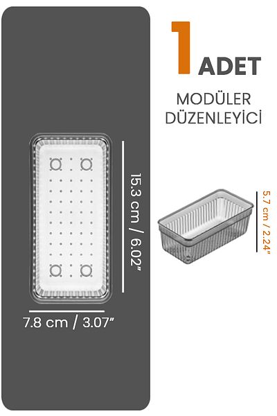 Meleni Home Anthracite 15.3 X 7.8cm Modular Drawer & Makeup Jewelry Organizer - Bathroom & Office Organizer