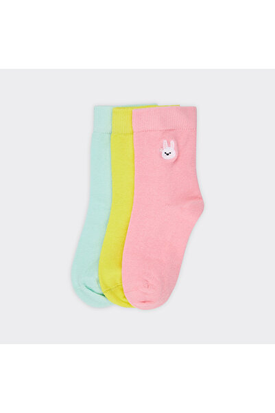 Panço Kız Çocuk Nakışlı Renkli Soket Çorap Set