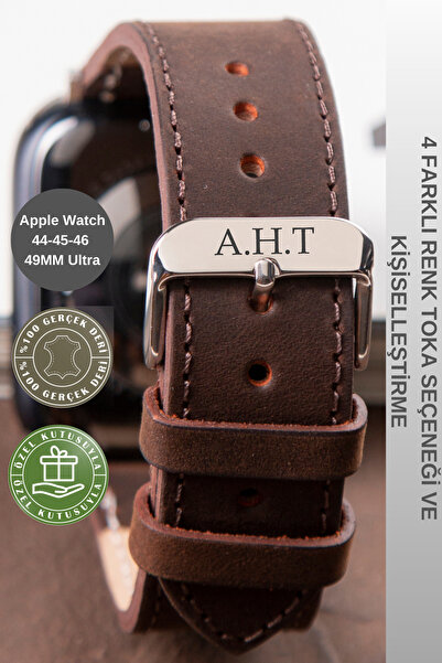 vagave ساعة أبل الترا 44-49 ملم - حزام جلدي، 3-10 حزام ساعة، مجنون