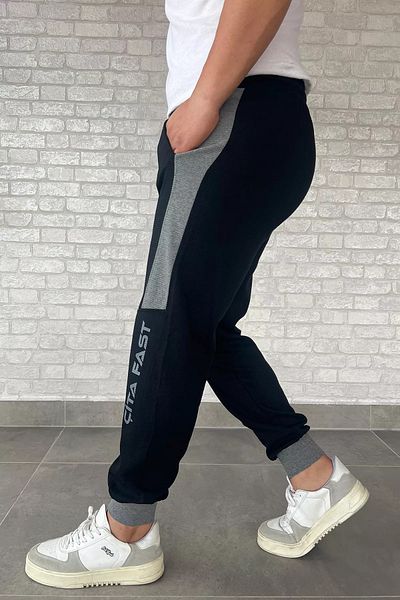 MİSHAR İTALİA Μαύρο ανδρικό παντελόνι Jogger με ριμπ γράμματα