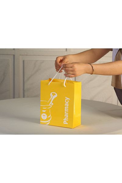 ÇABUKLAR Yellow Gusseted Pharmacy Cardboard Bag - 25 Pieces (20X10X23.5 cm)