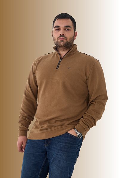 Maccali Men's Half Zip Plus Size Plain Oversized Brown Sweatshirt