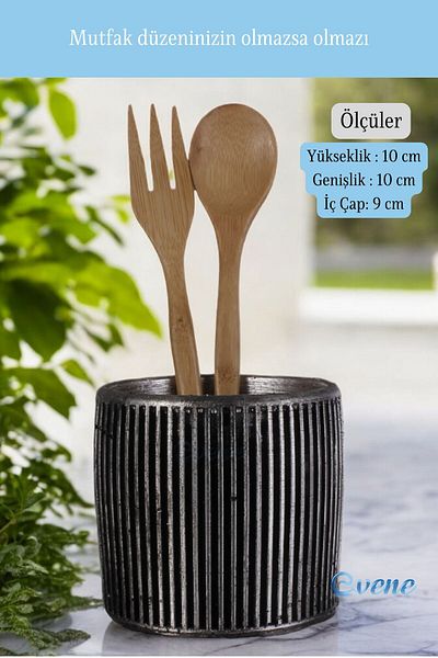 Evene Decorative Silver Trim Cylinder Spoon Holder - Counter Top, Upright Model 1